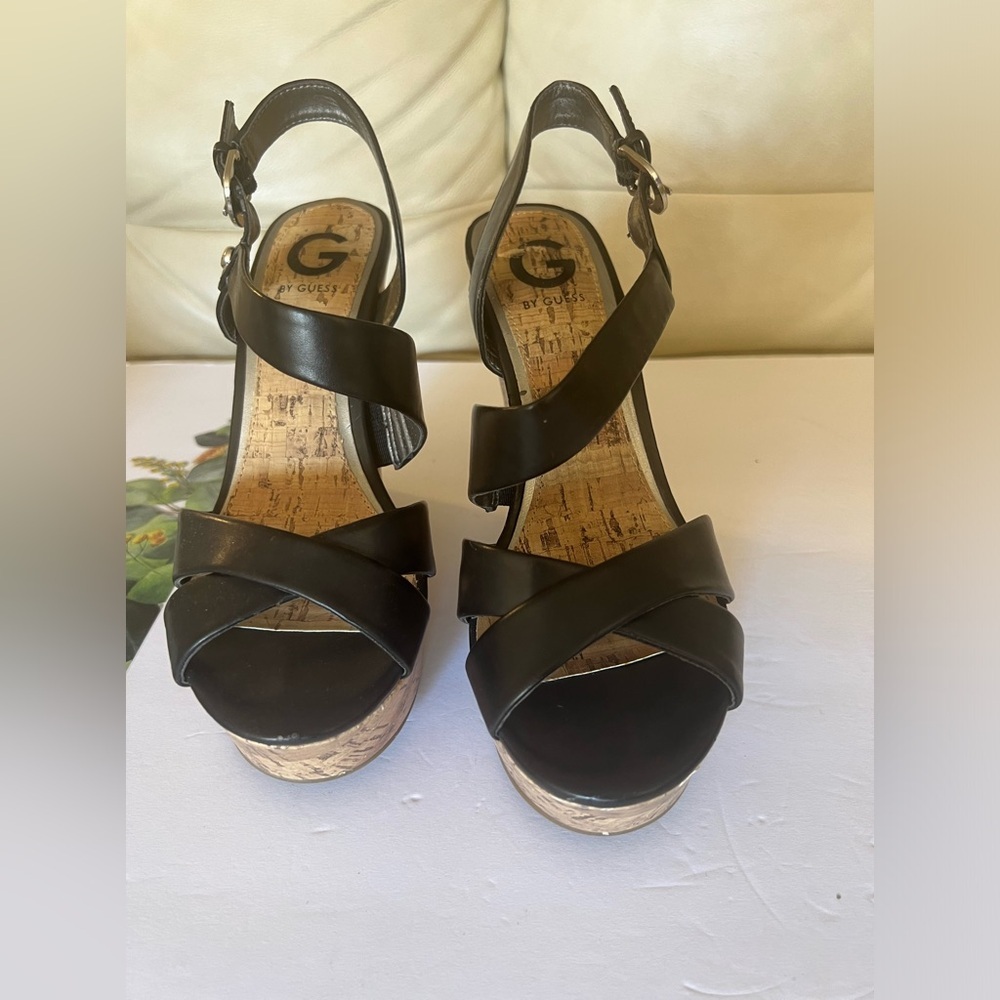 G by Guess Black Strap Wedge Heels - Picture 2 of 4